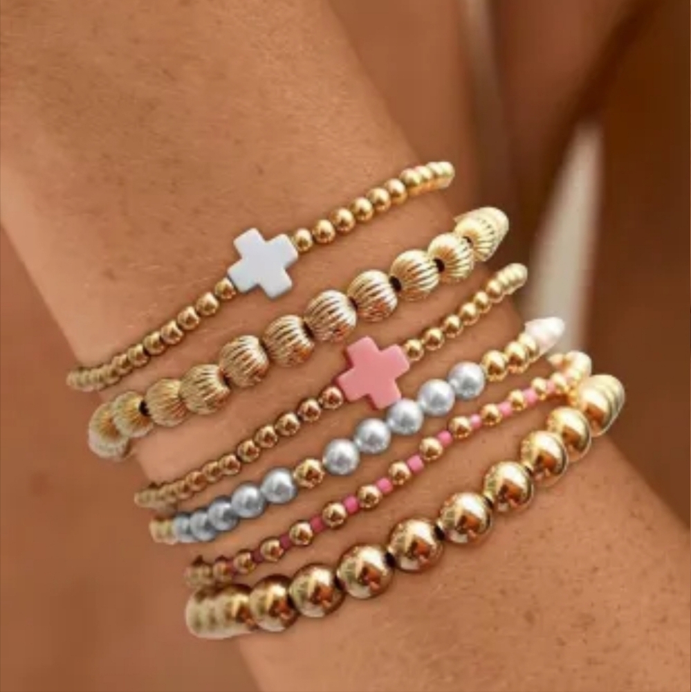 Gold and Silver Beaded Bracelet Set